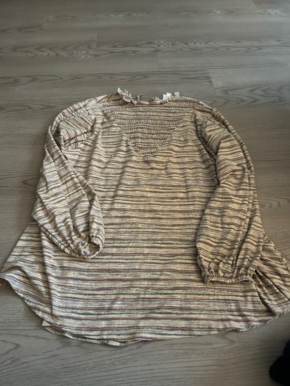 LuLaRoe Striped V-Neck Long Sleeve Top in Beige, Brown and Cream